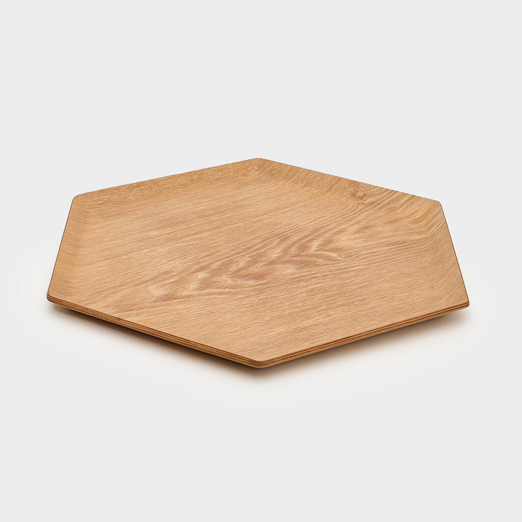 BANDEJA HEXAGONO MADEIRA CLARA RAJADA