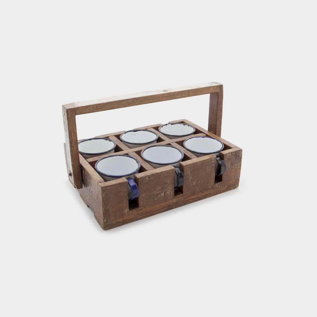 BANDEJA RETANGULAR MADEIRA COM CANECAS BRANCAS