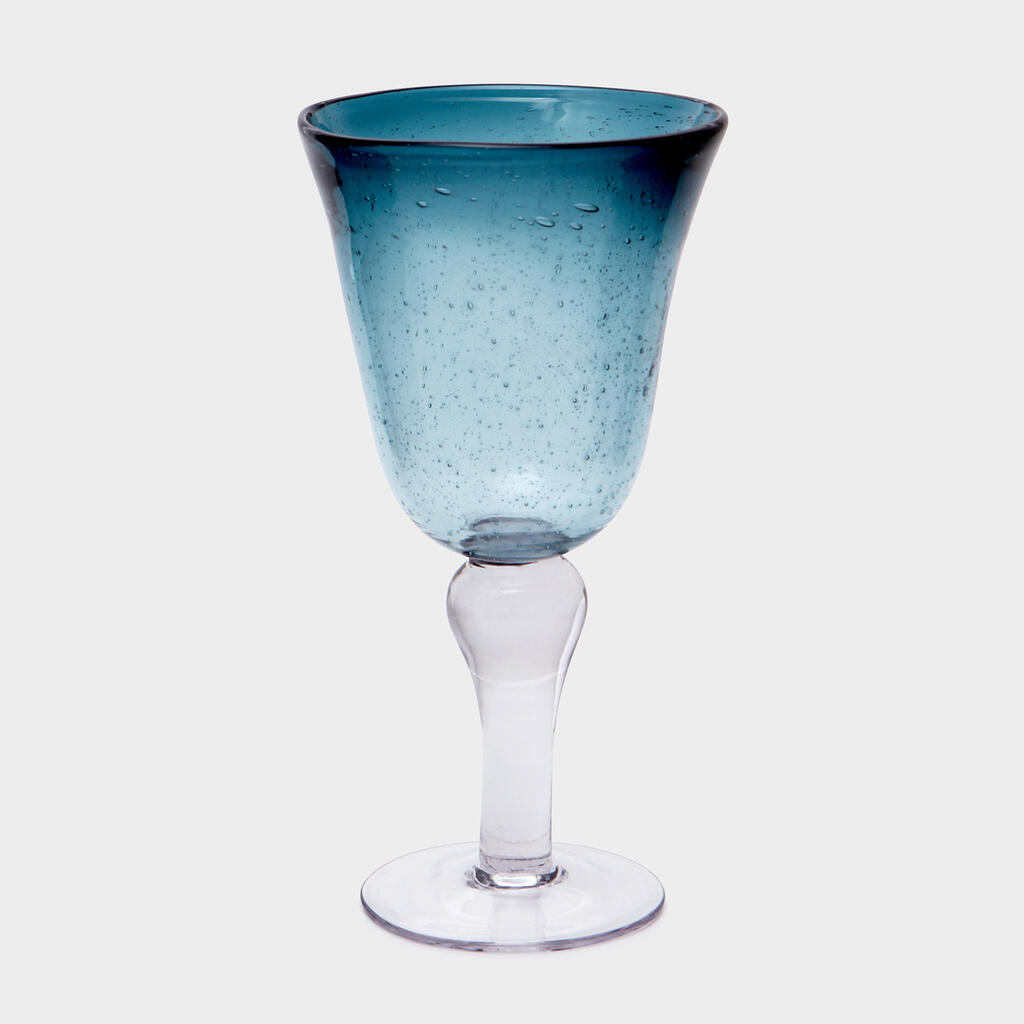 TAÇA VIDRO AZUL BOLHA