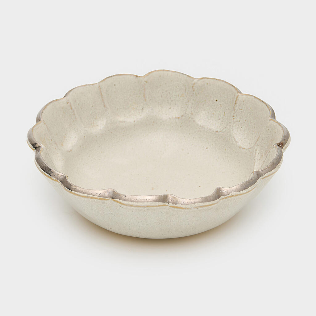 TIGELA CERÂMICA CRU ONDULADA FILETE PRATA
