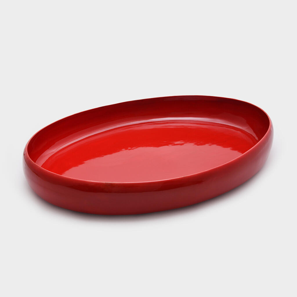 TRAVESSA OVAL CERÂMICA VERMELHO BORDA ALTA