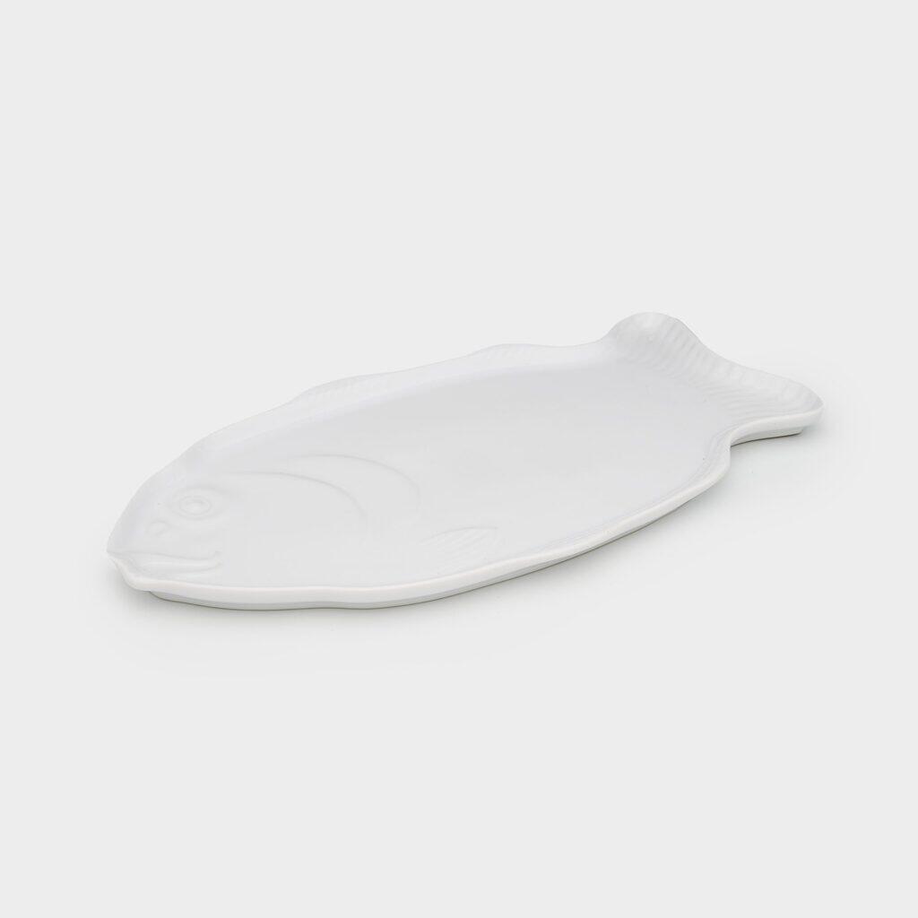 TRAVESSA CERÂMICA BRANCA PEIXE