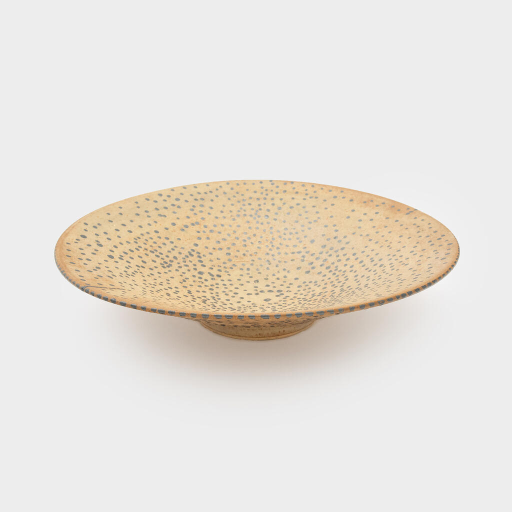 TRAVESSA CONICA CERÂMICA OCRE PONTO CINZA