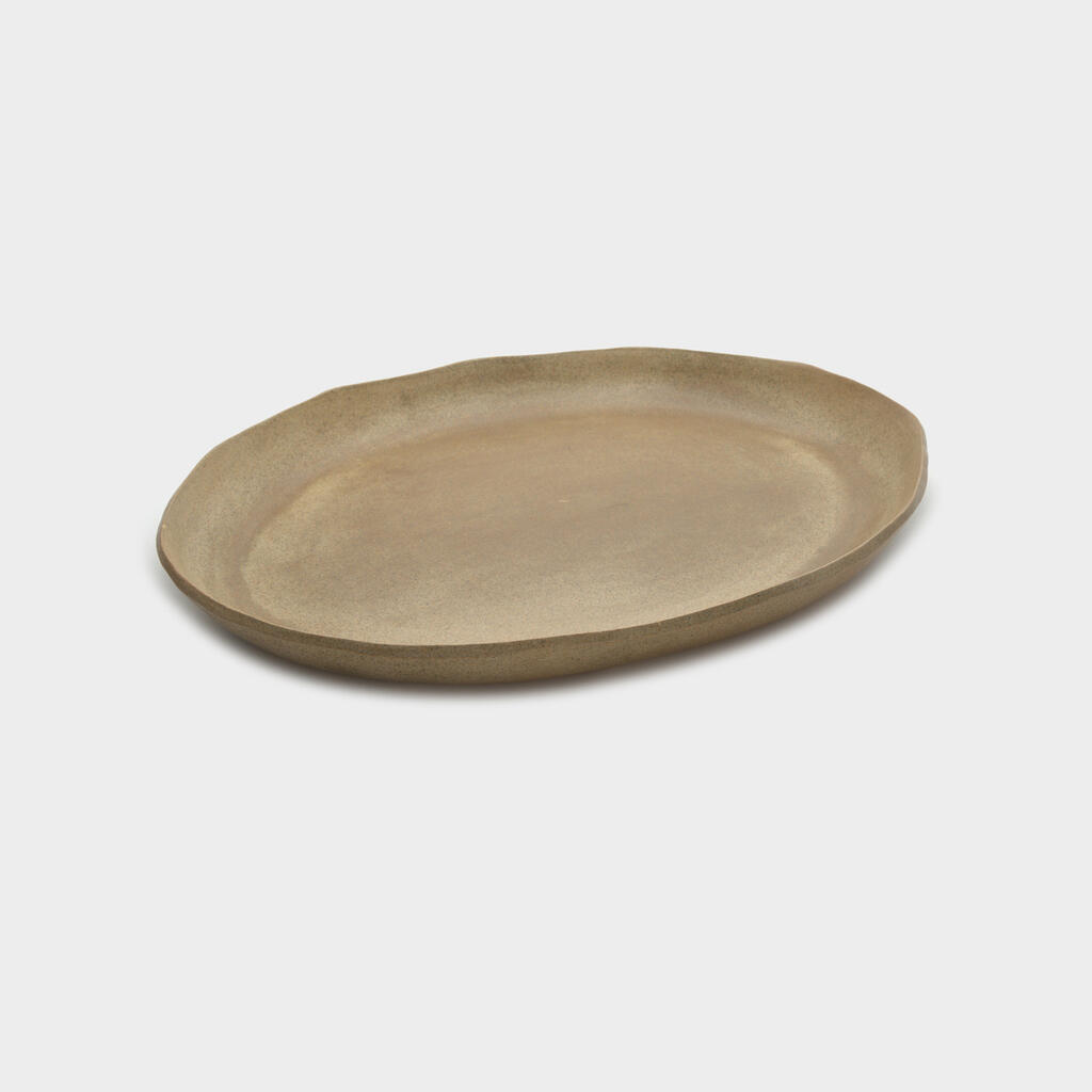 TRAVESSA OVAL CERÂMICA N.O OCRE ONDULADA