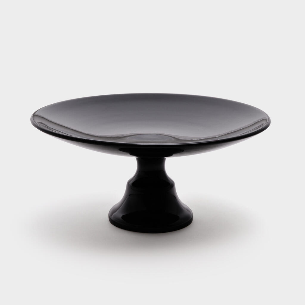 PRATO REDONDO FUNDO CERÂMICA PRETO COM PÉ