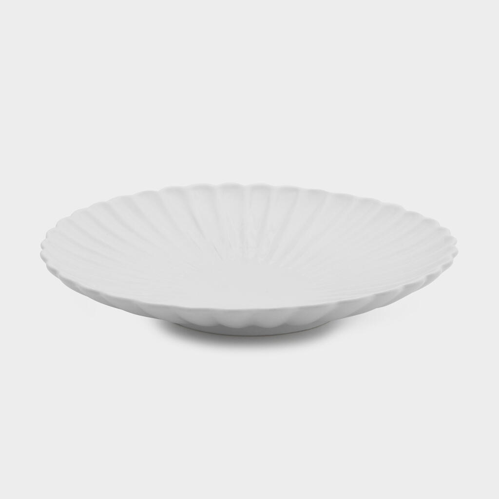 TRAVESSA PORCELANA BRANCO CANELADA 35CM