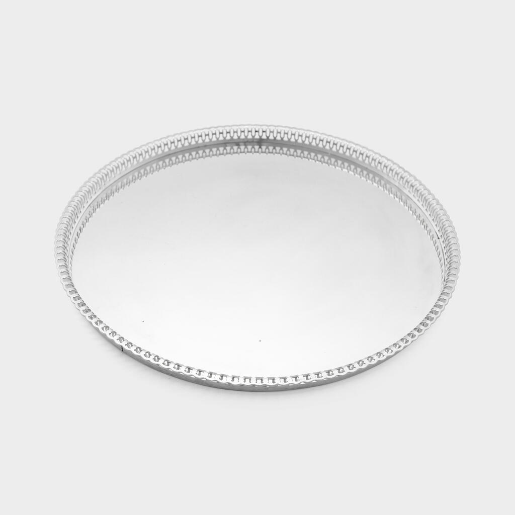 BANDEJA REDONDA PRATA GRADE BORDA DOBRADA