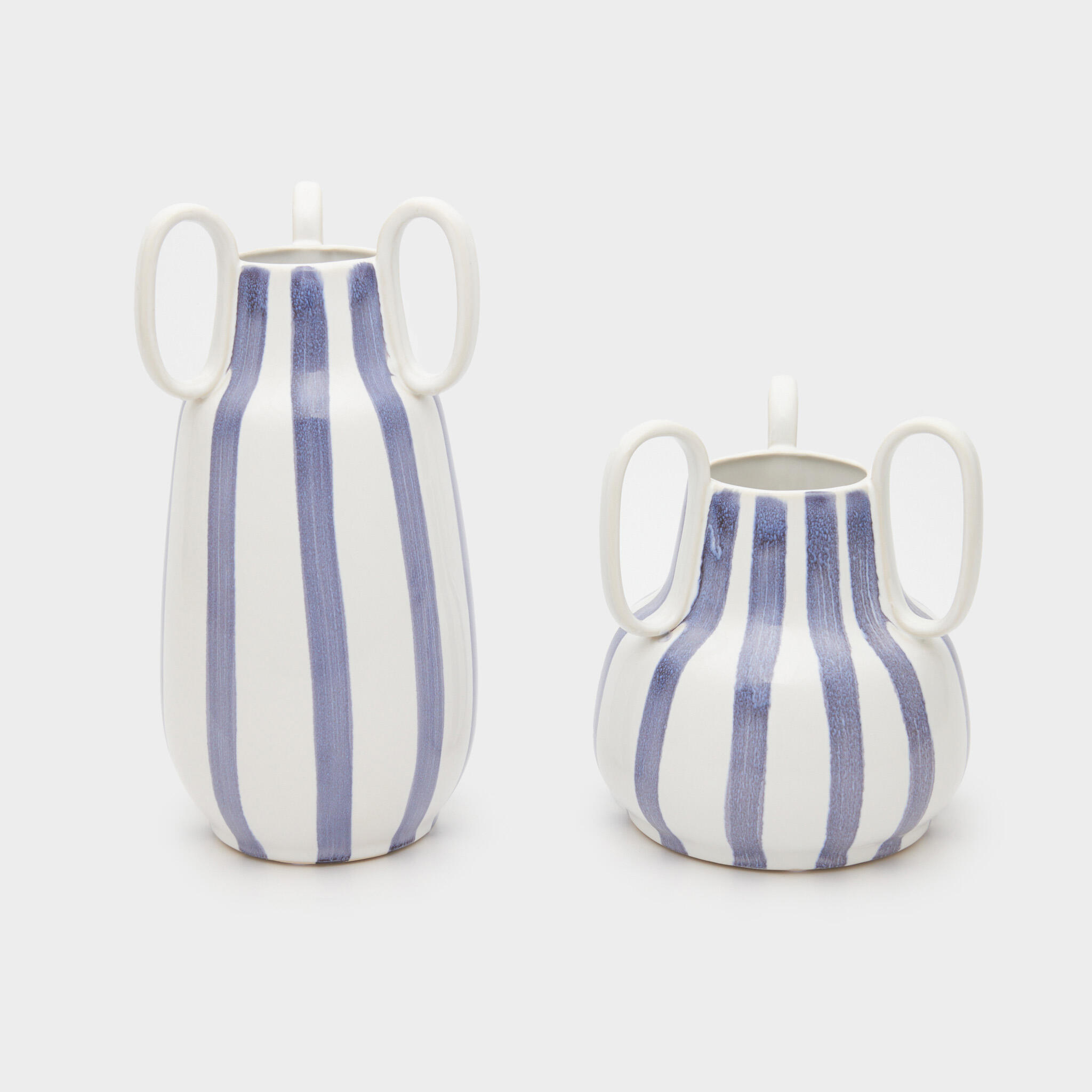 VASO CERÂMICA BRANCO LISTRA AZUL 2 ALÇAS