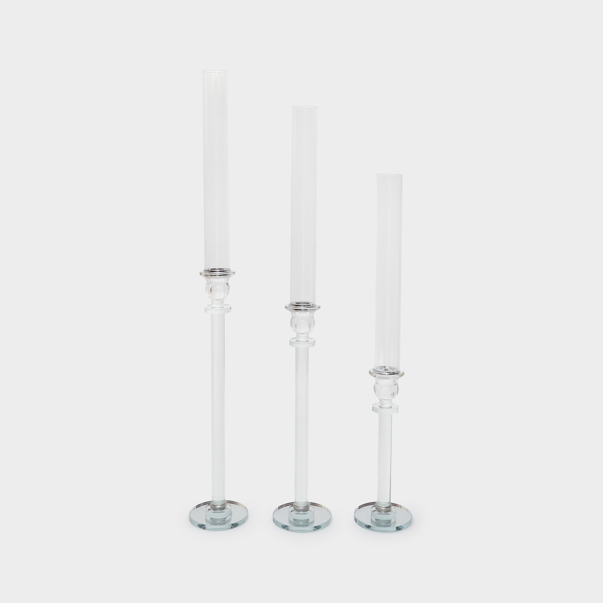 CASTIÇAL CILINDRO VIDRO ALTO BASE ESPELHO