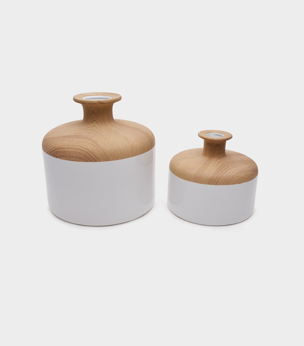 VASO CERÂMICA MADEIRA BRANCO BAIXO