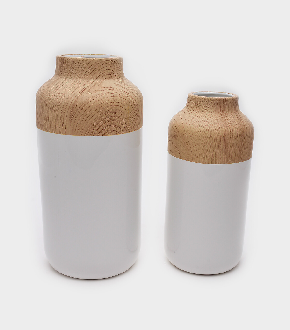 VASO CERÂMICA MADEIRA BRANCO TUBO