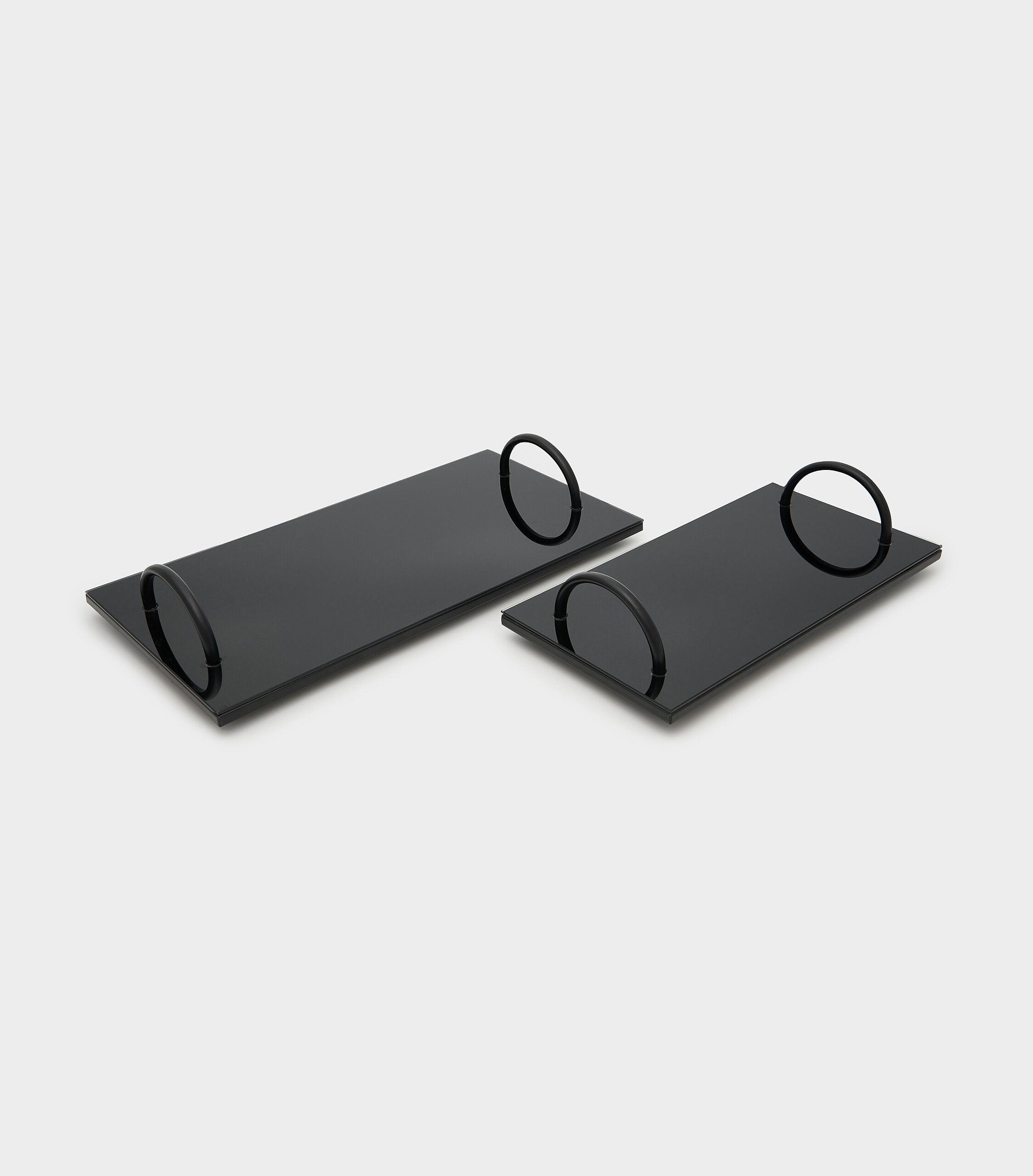 BANDEJA RETANGULAR VIDRO PRETA COM ALÇA