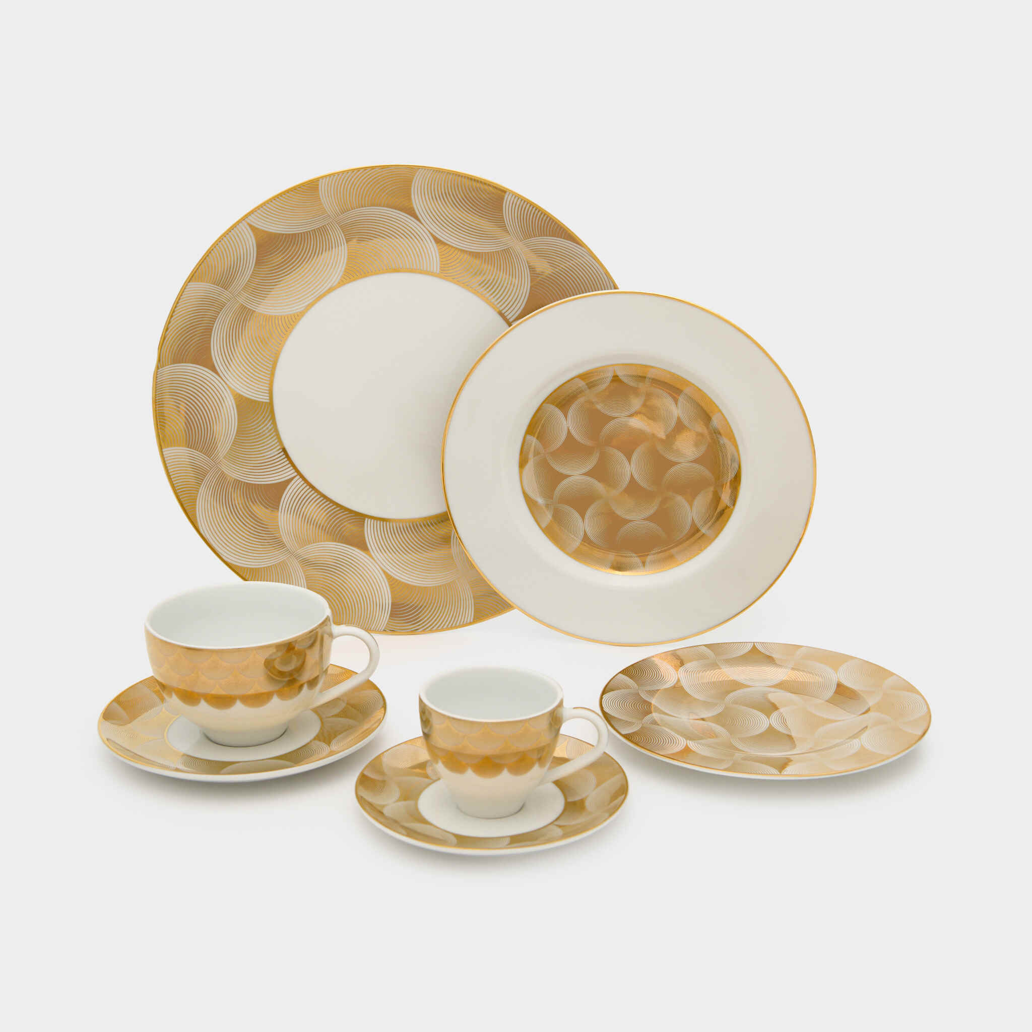 PRATO SOBREMESA BORDA ONDAS BRANCO E DOURADO