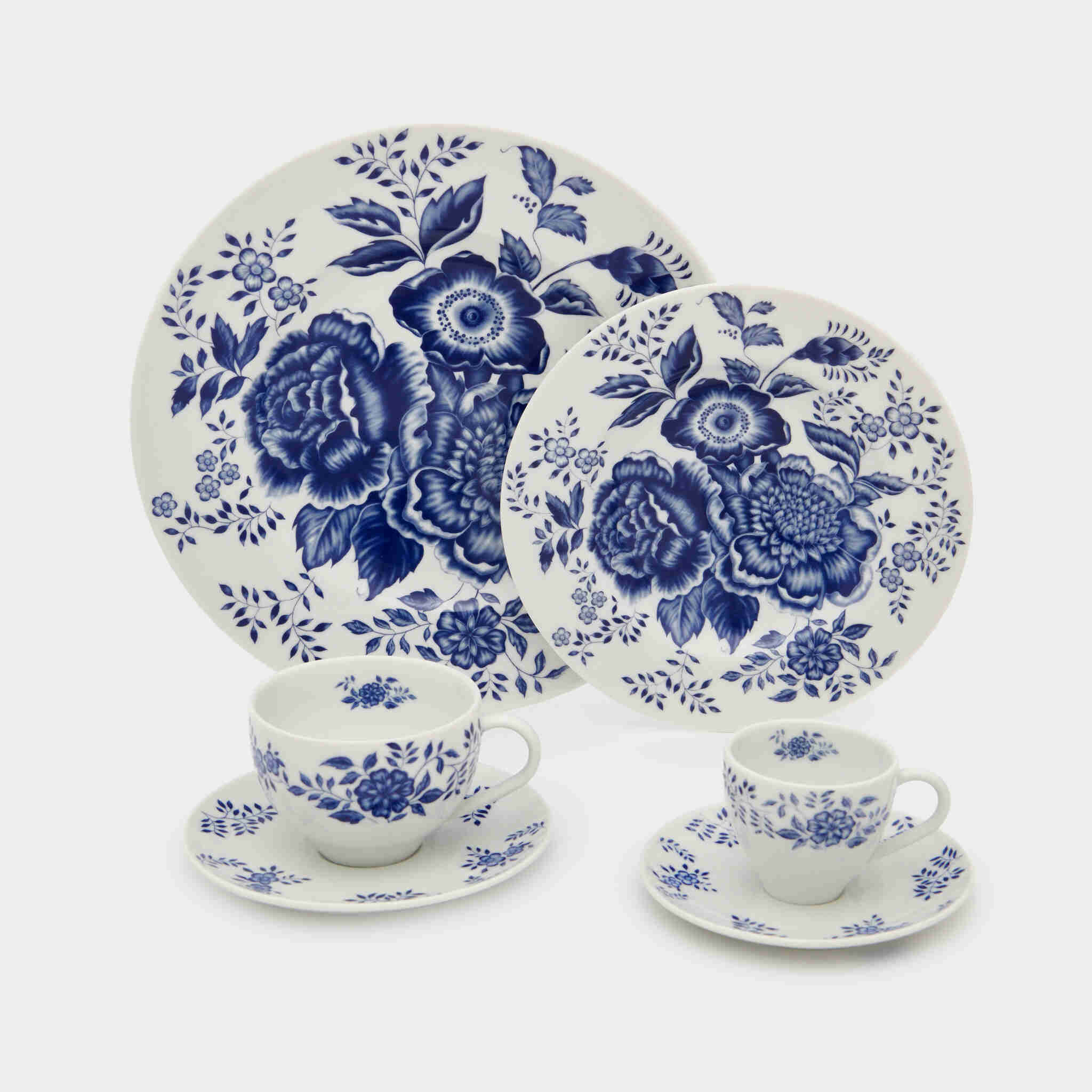 XÍCARA CHÁ BRANCA FLORAL AZUL