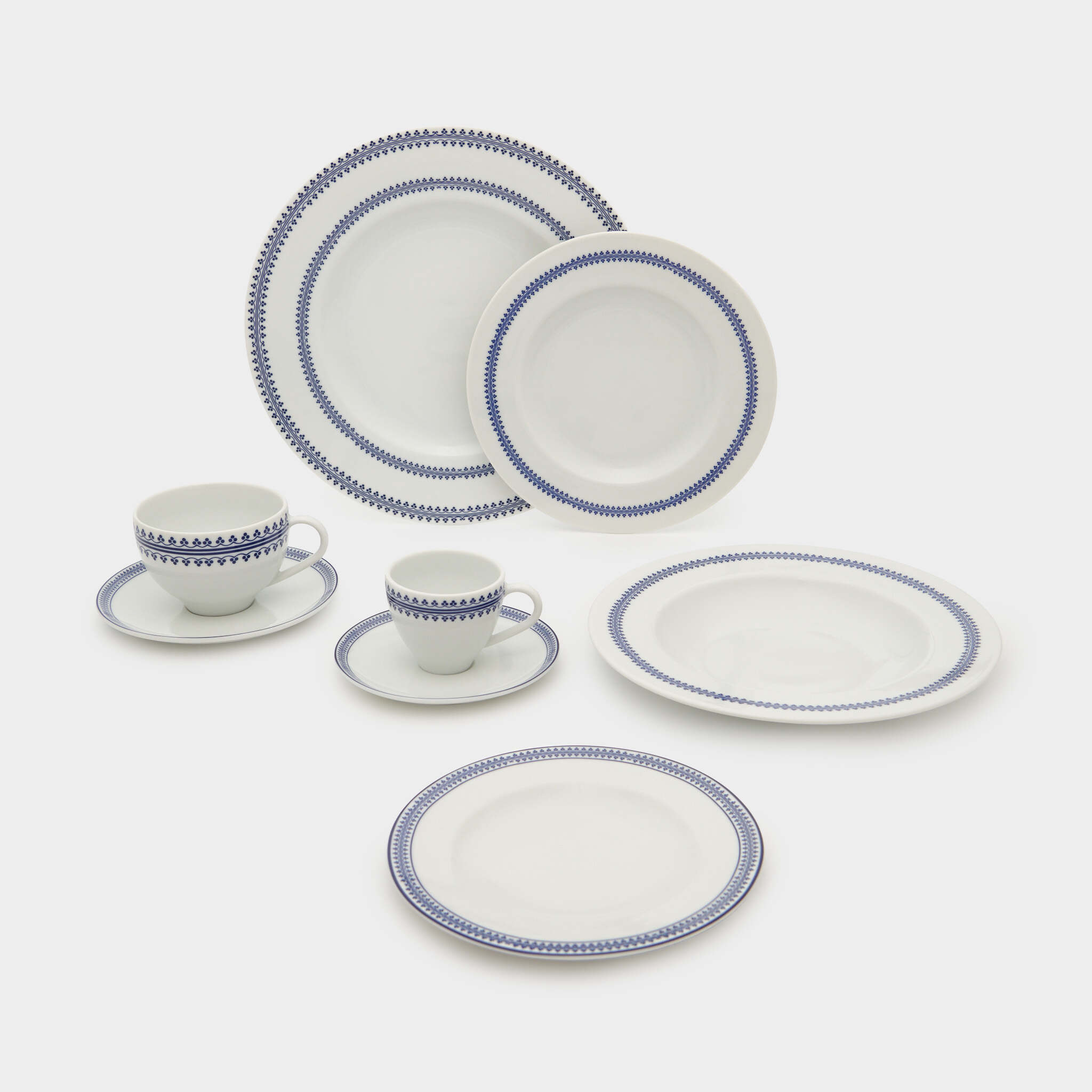 PRATO MESA BRANCO BORDA GREGA AZUL