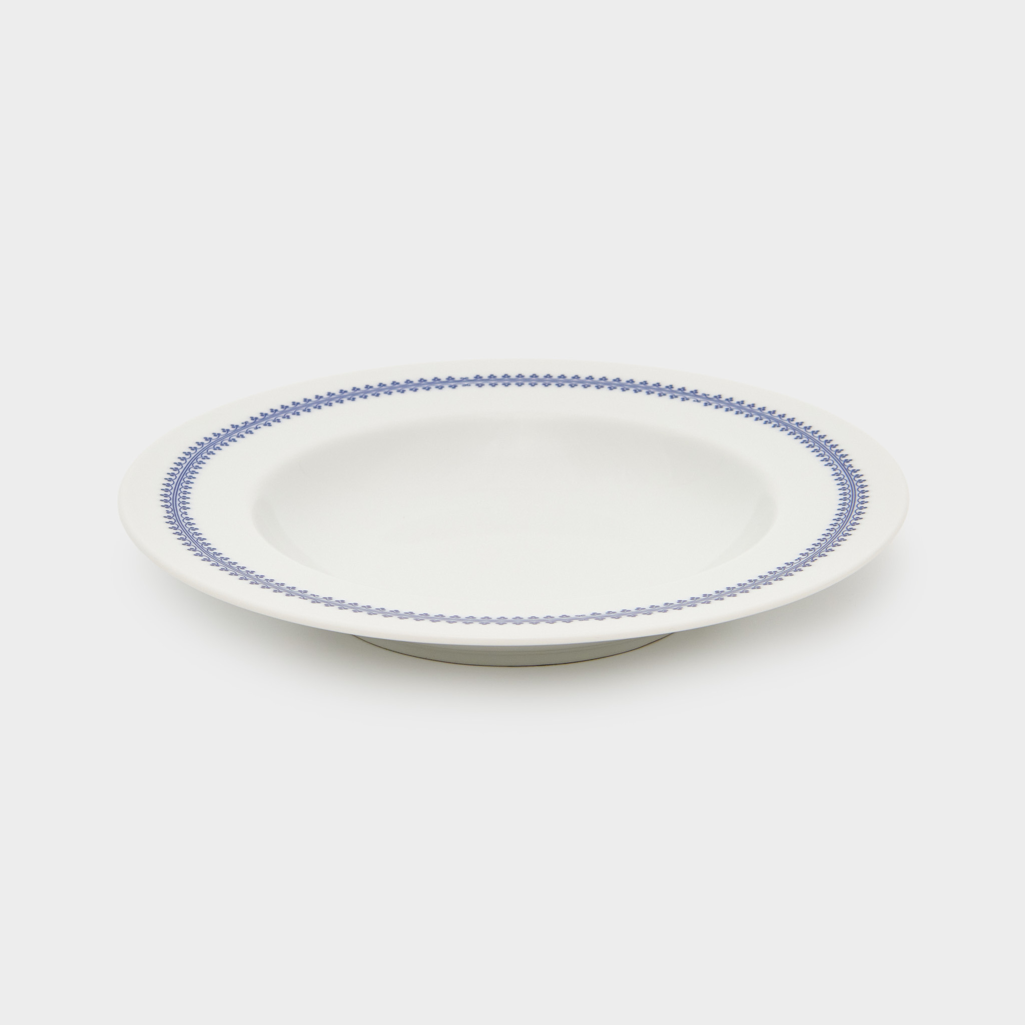 PRATO FUNDO BRANCO BORDA GREGA AZUL