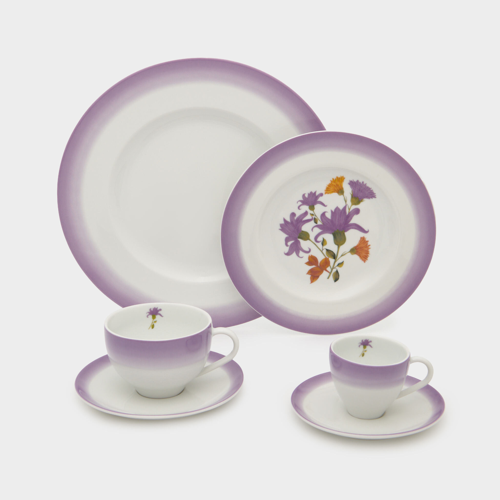 XÍCARA CHÁ BRANCA PRIMAVERA BORDA ROXO