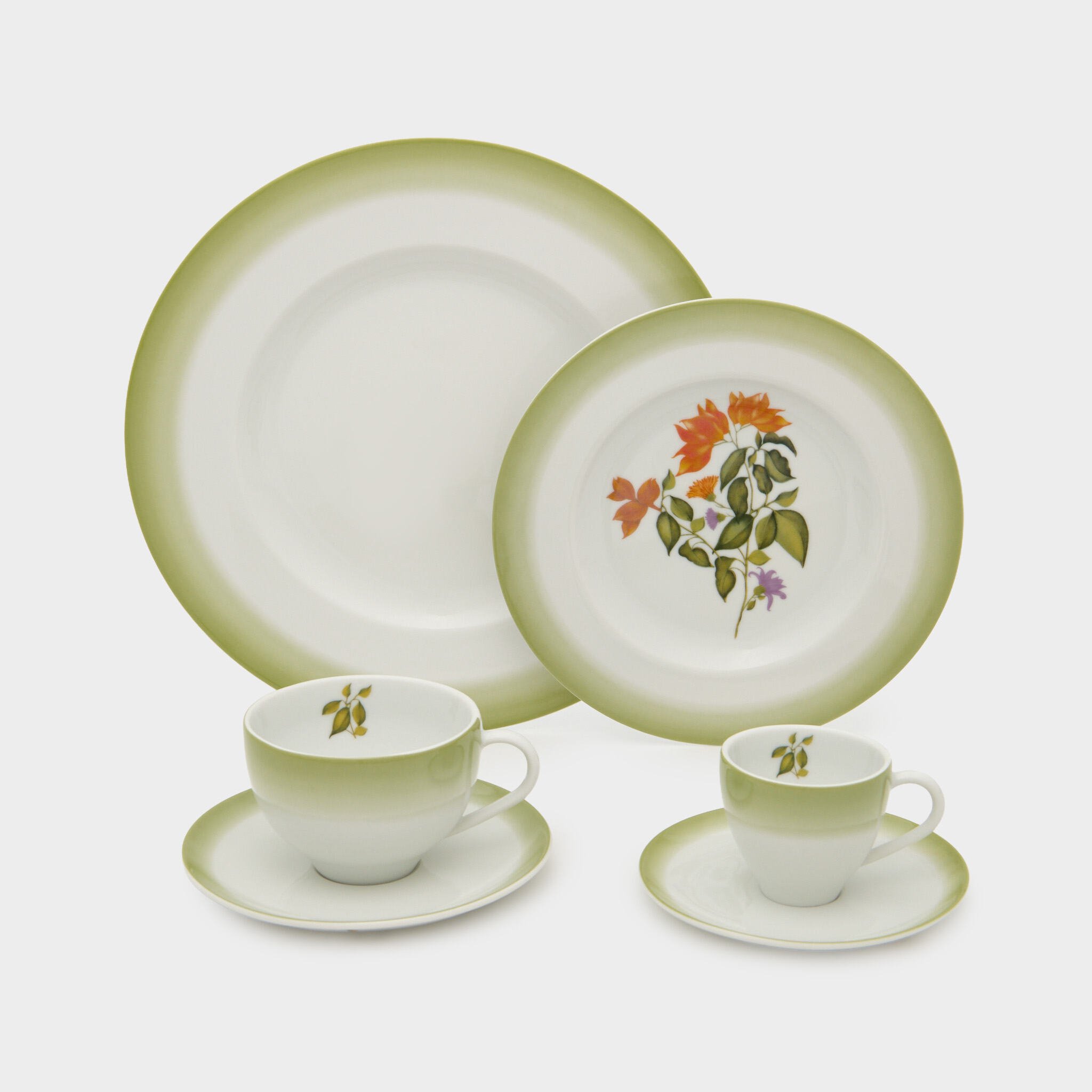 PRATOS SOBREMESA BRANCO PRIMAVERA FLORAL BORDA VERDE