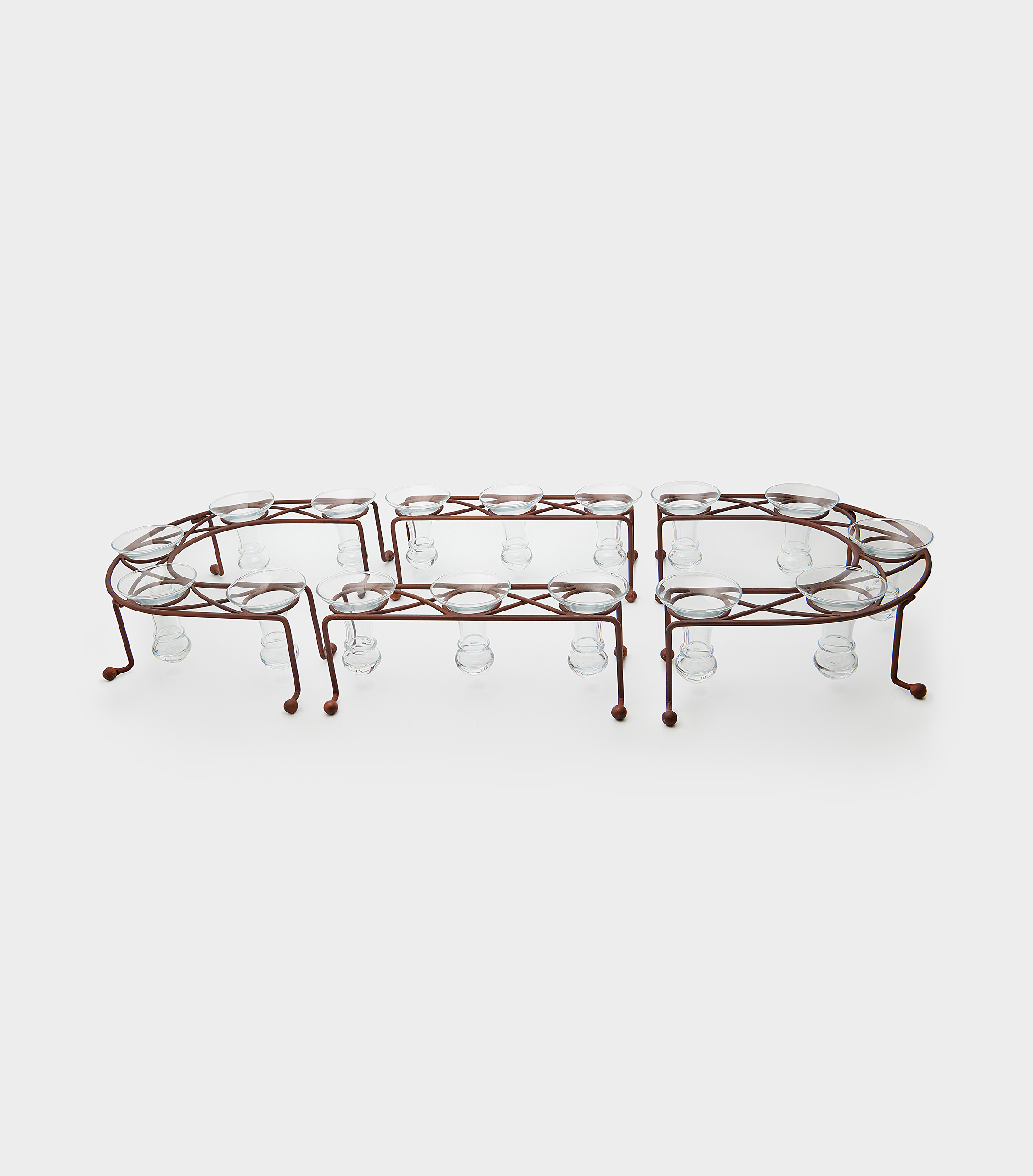 PORTA CILINDRO MEIA LUA FERRO COM 5 TULIPAS DE VIDRO