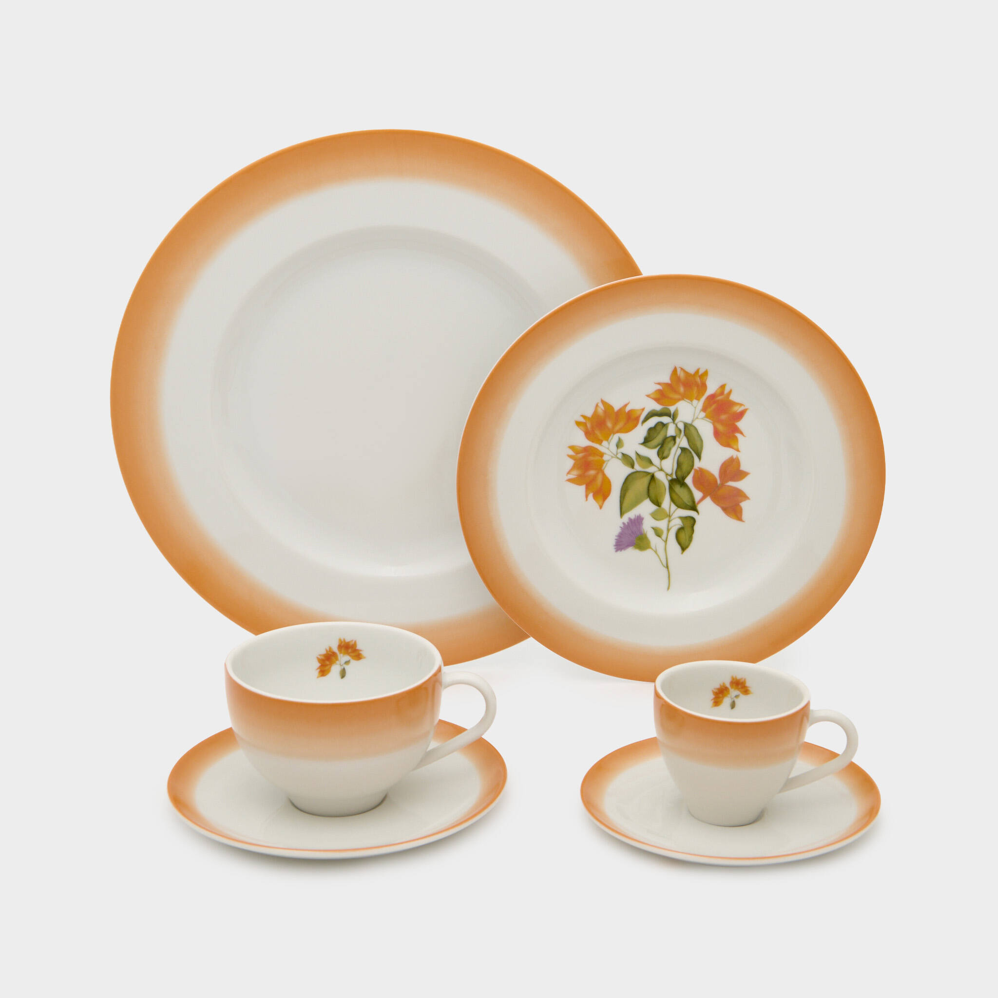 BOLEIRA PORCELANA PRIMAVERA FLORAL LARANJA