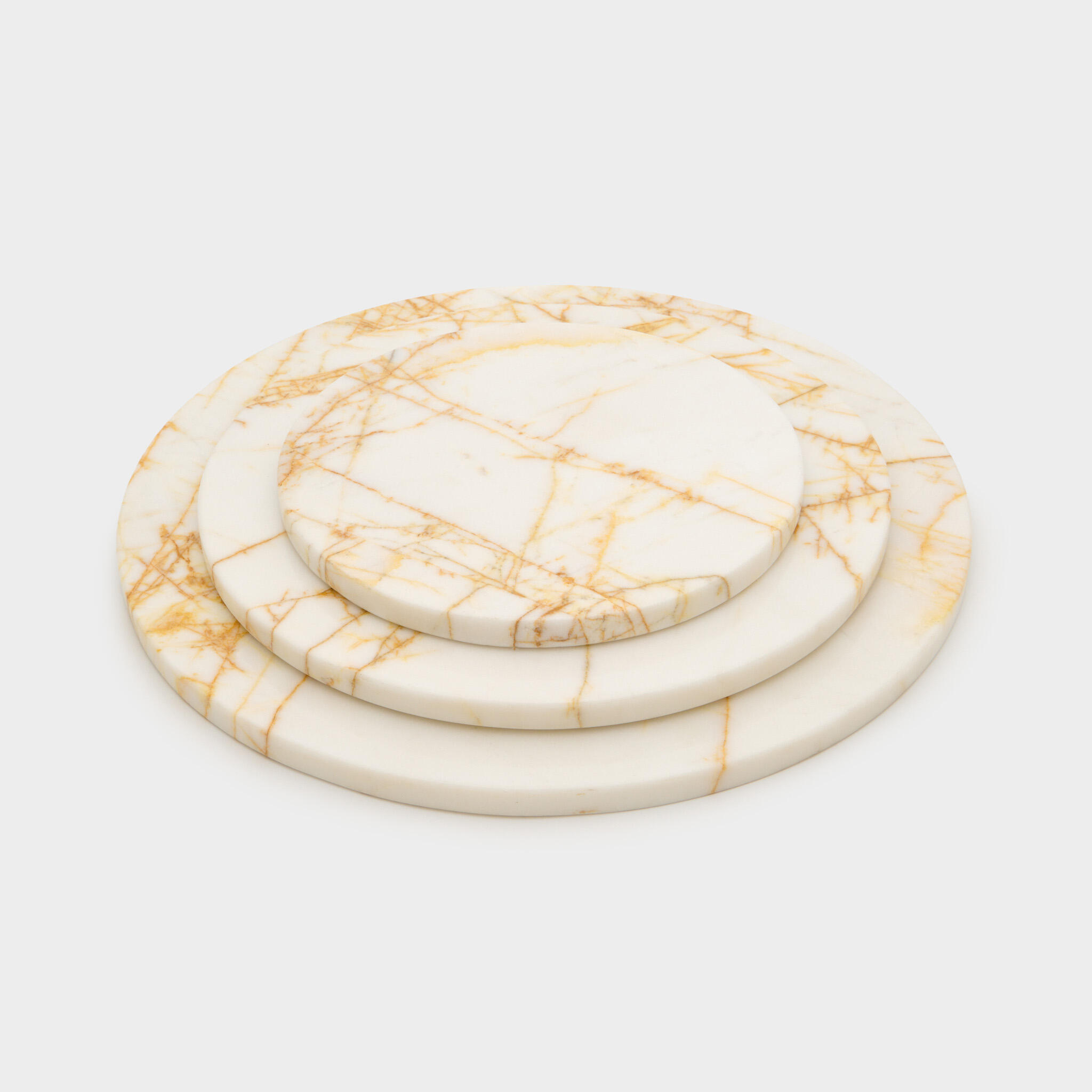 PLACA REDONDA MÁRMORE BRANCO VEIO DOURADO