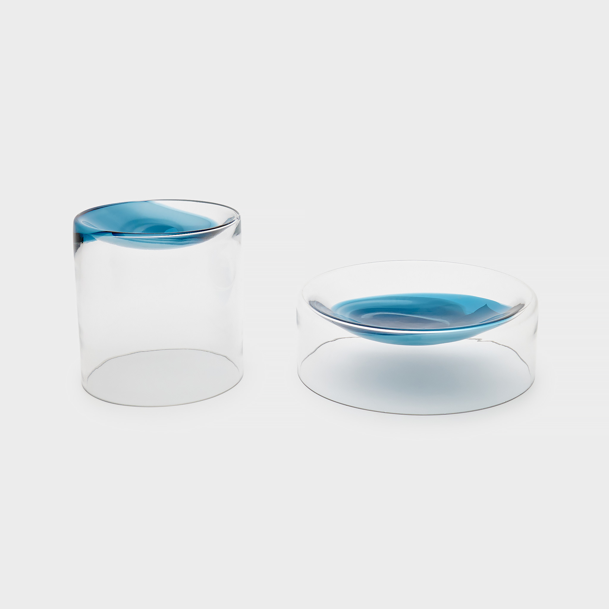 CENTRO DE MESA CONCAVO VIDRO BAIXO PINCELADO AZUL