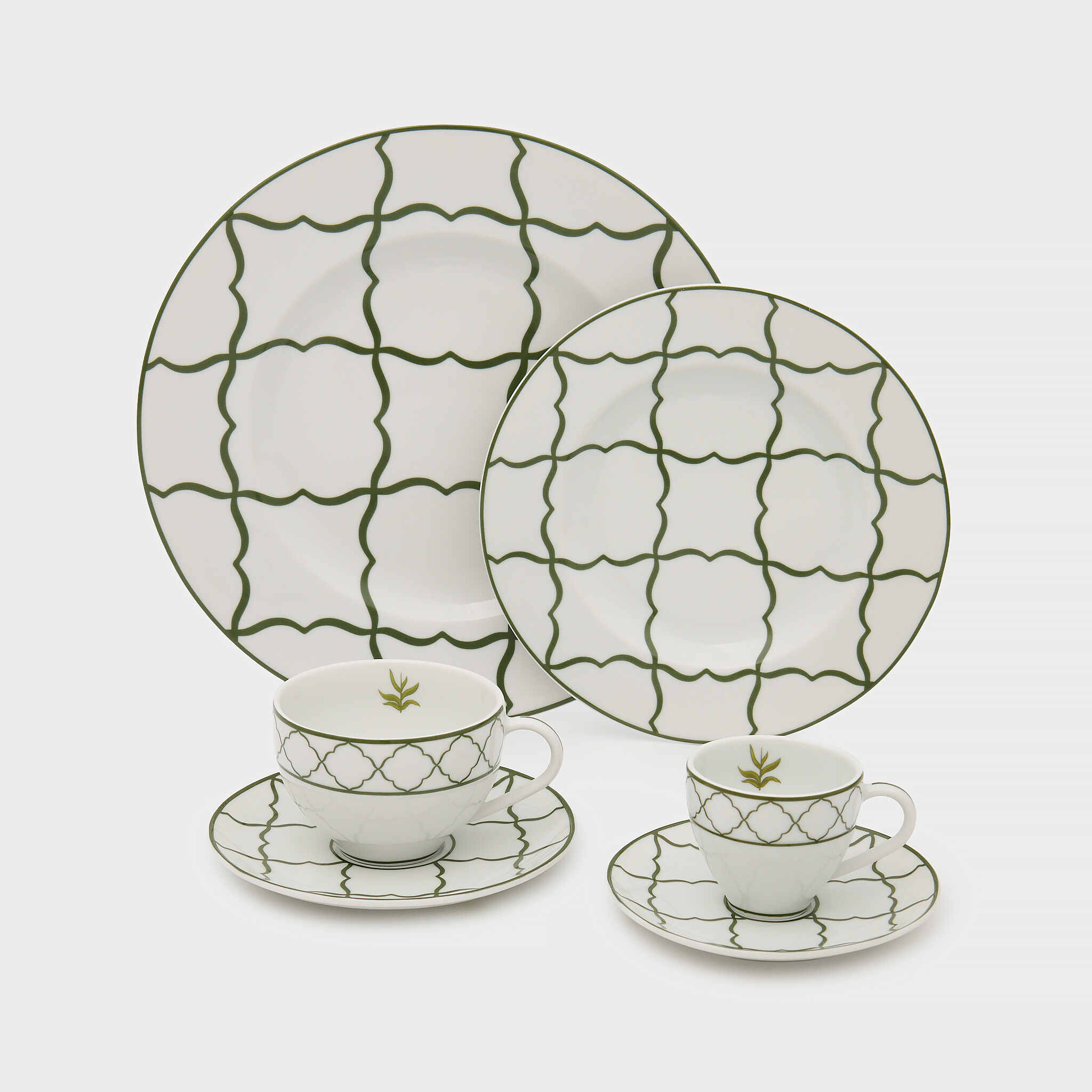 PRATO SOBREMESA BRANCO TRELIÇA VERDE