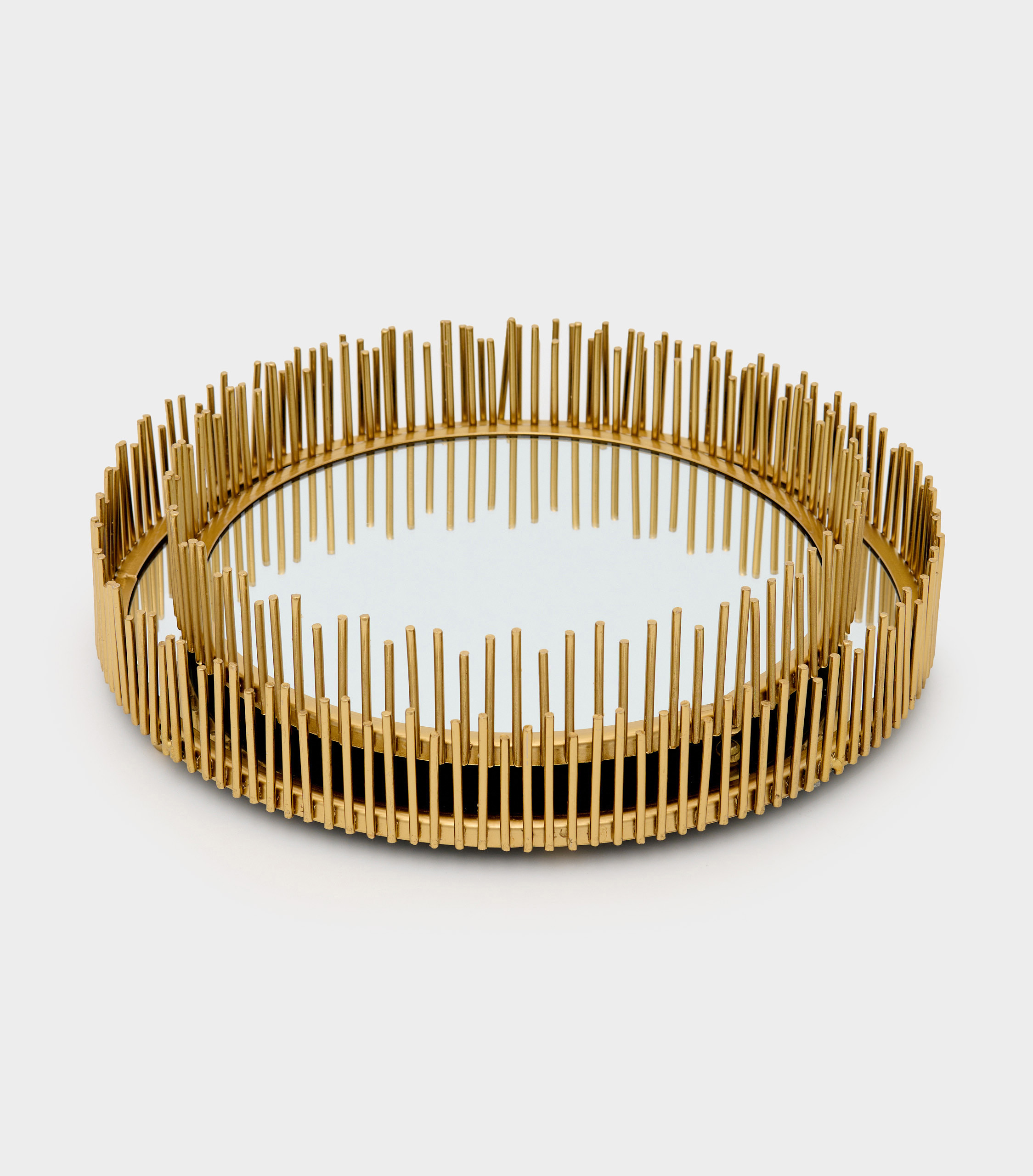 BANDEJA REDONDA DOURADA CERCA COM ESPELHO