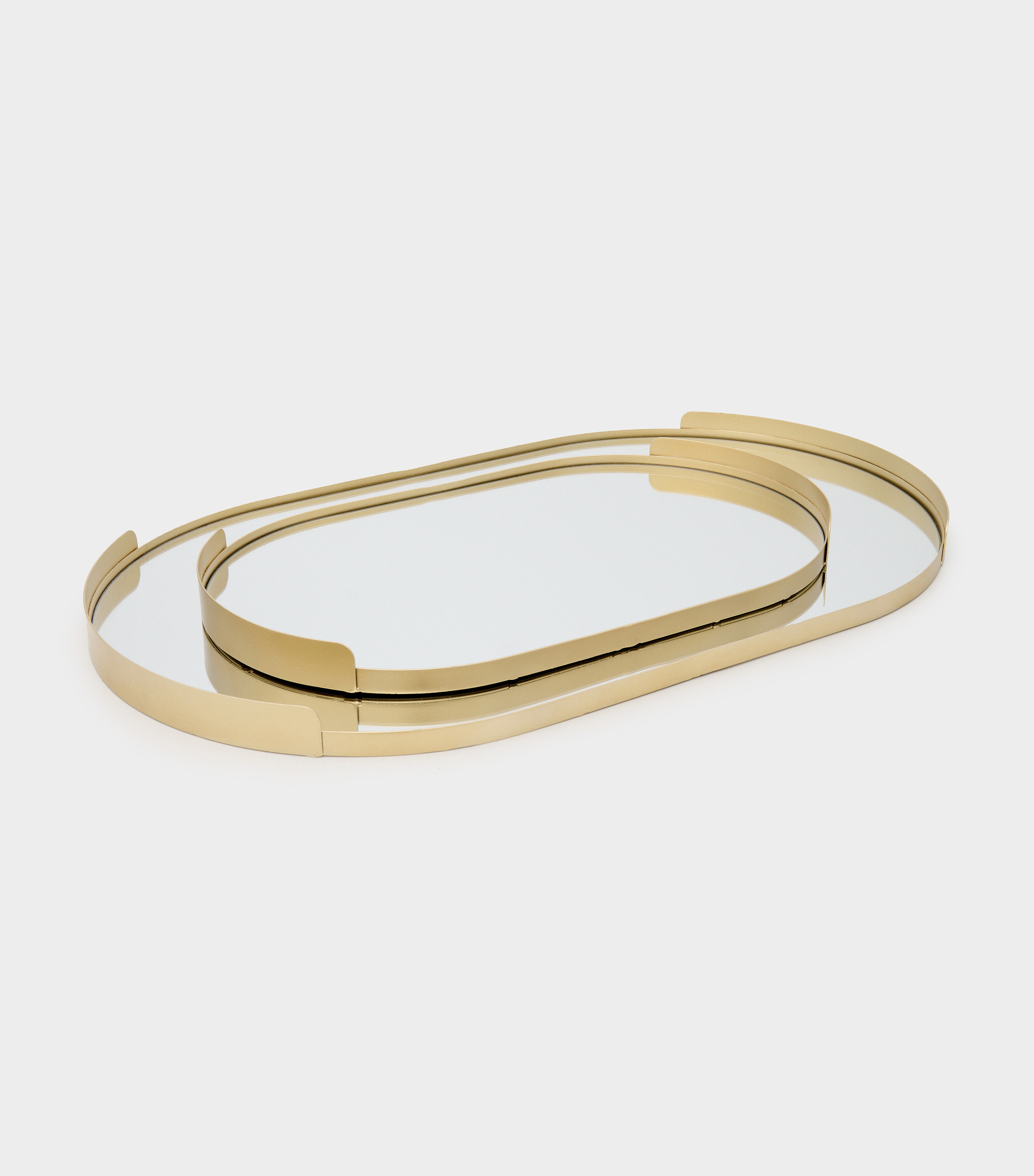 BANDEJA OVAL DOURADA COM ESPELHO