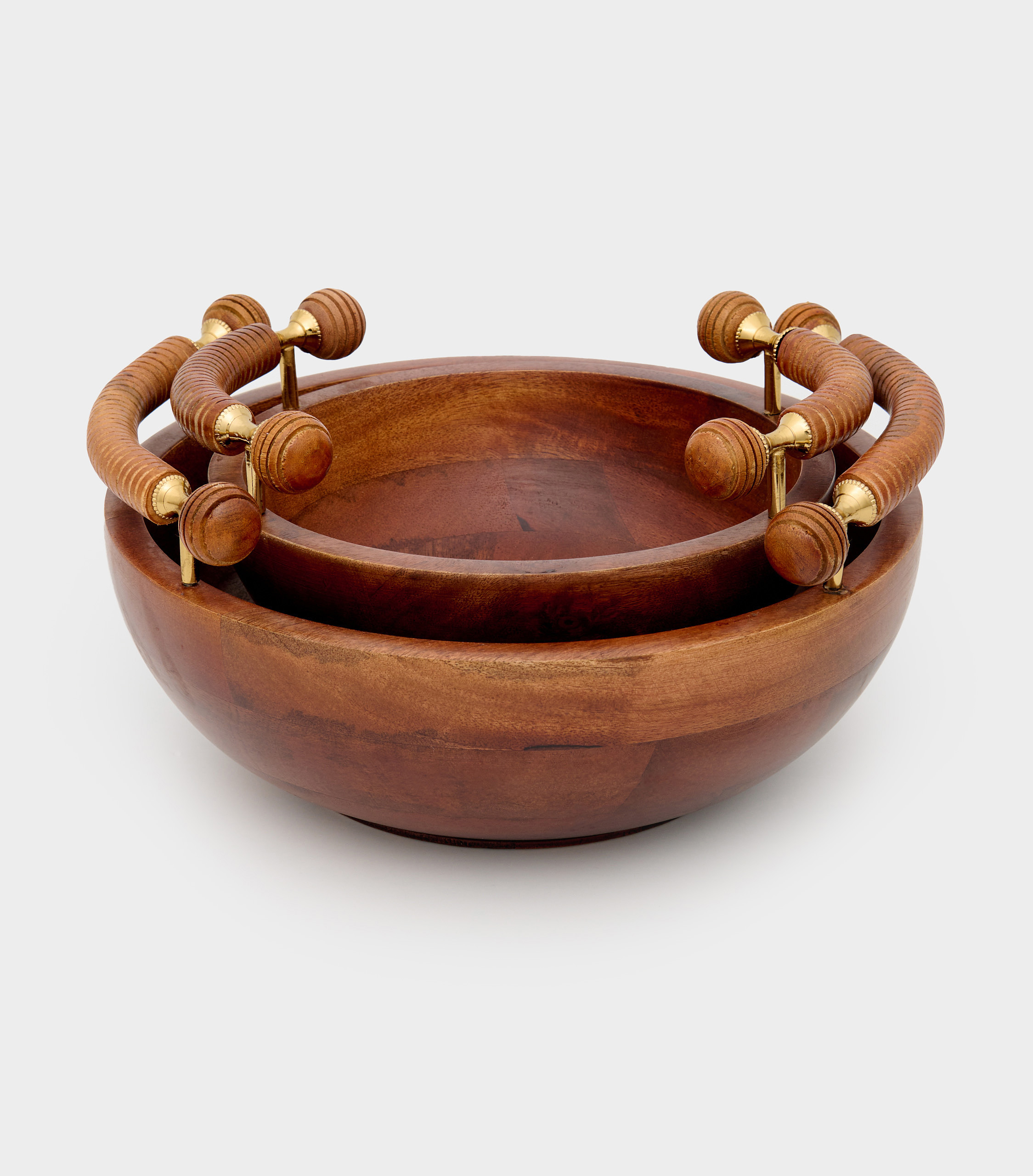 CENTRO DE MESA REDONDO MADEIRA ALÇA TRABALHADA E DOURADA