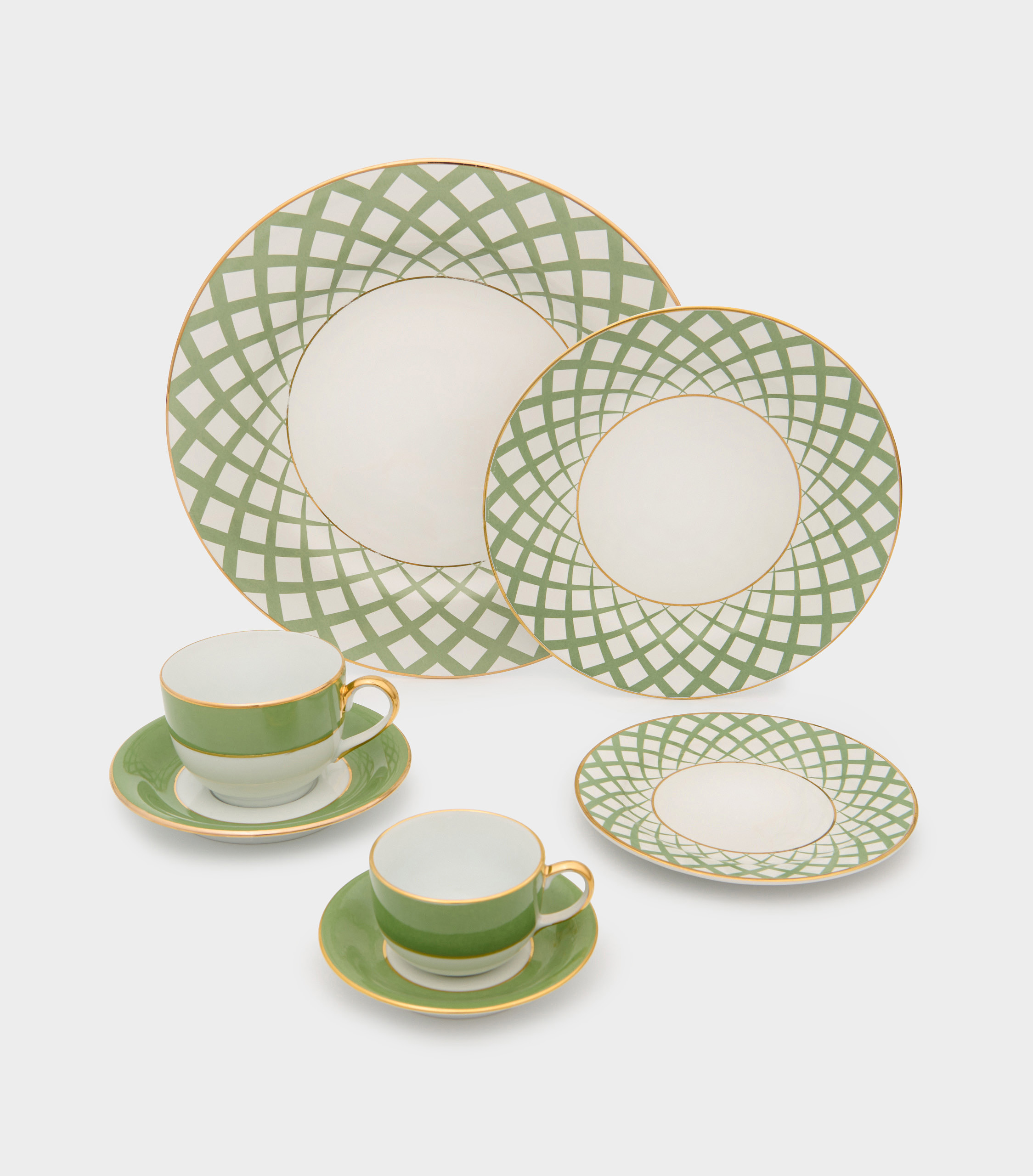 XÍCARA CHÁ VERDE CELADON BORDA FRISO OURO