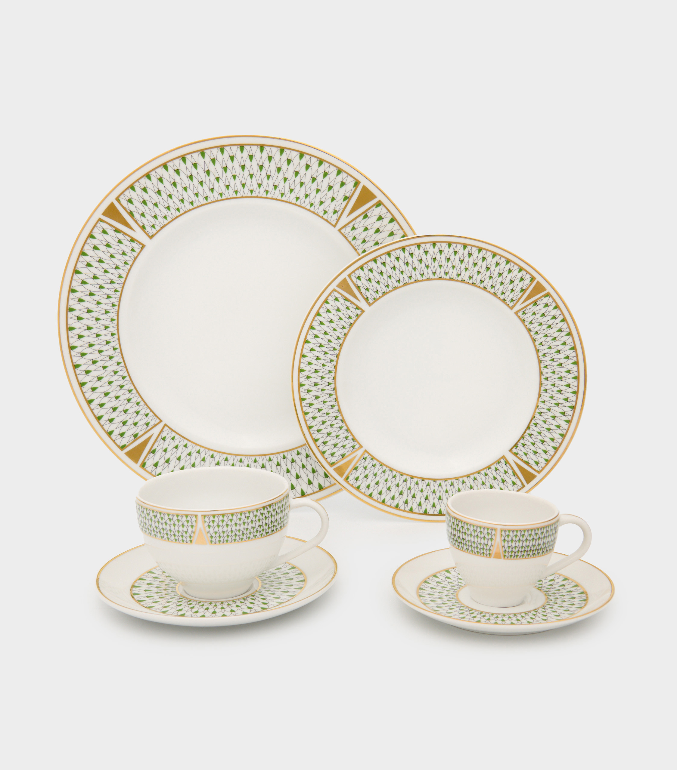 PRATO MESA VERDE LOSANGO FILETE E DETALHE OURO