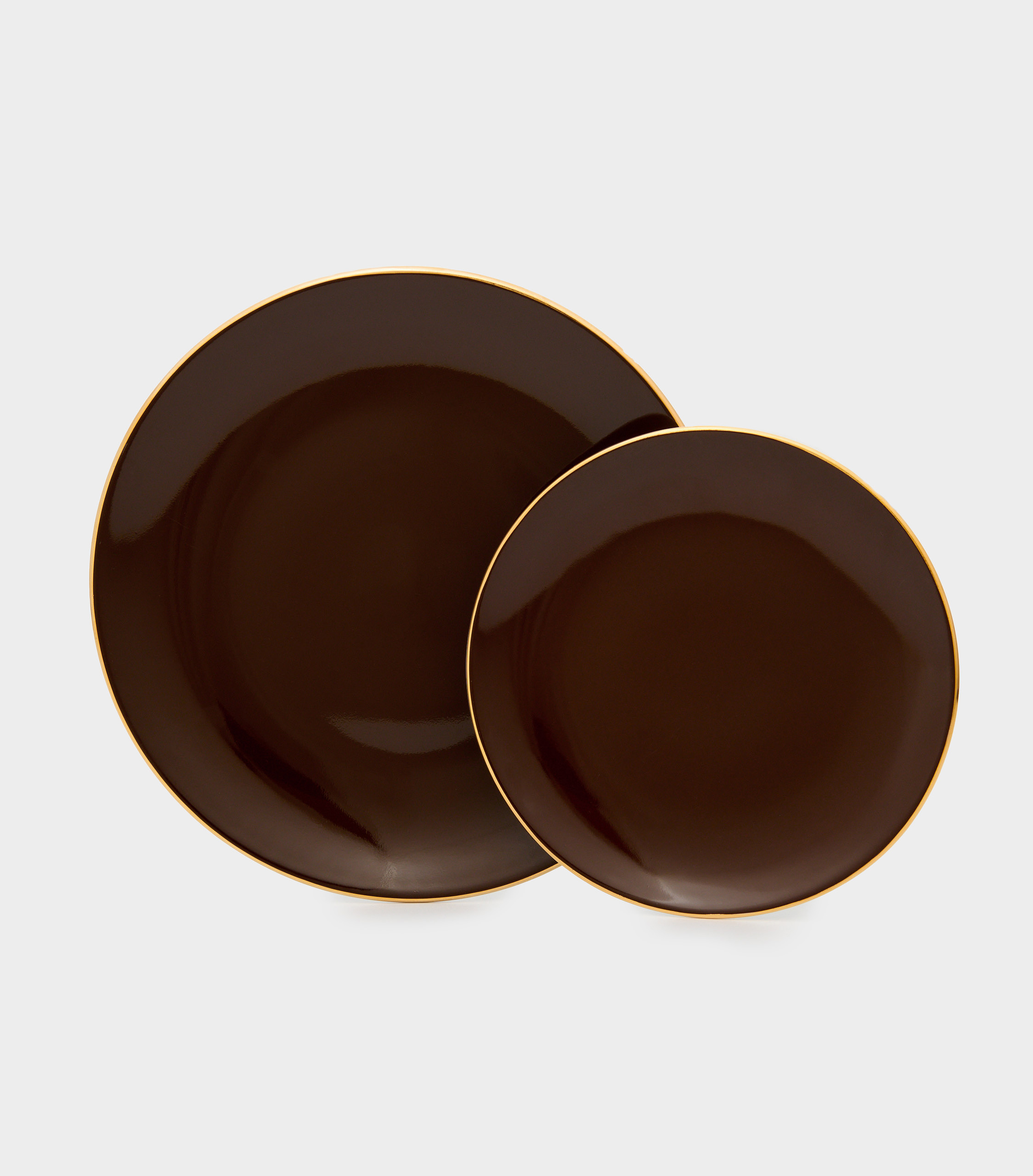 PRATO SOBREMESA MARROM FILETE OURO