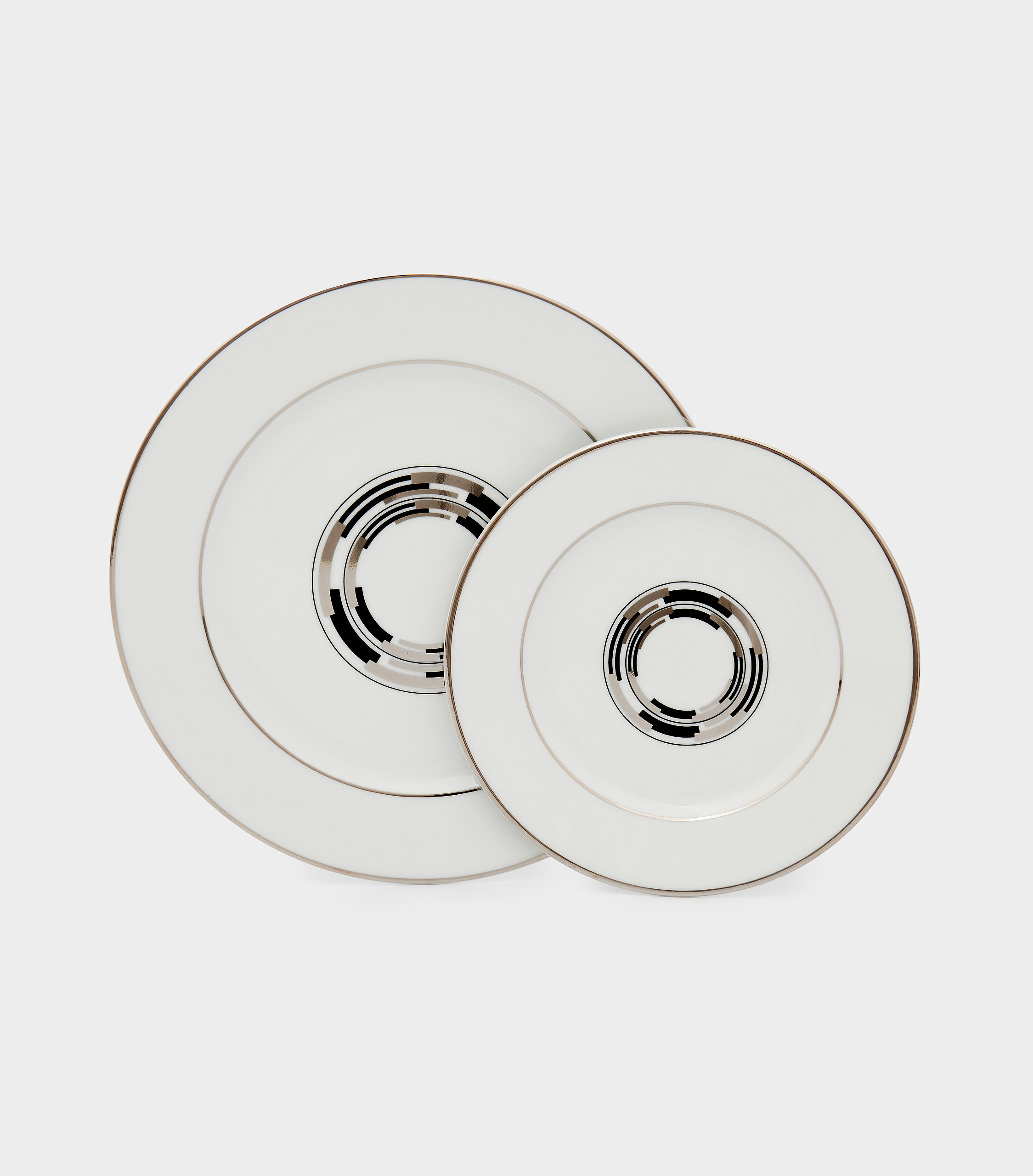 PRATO SOBREMESA PRETA E PRATA CENTRO ABSTRATO