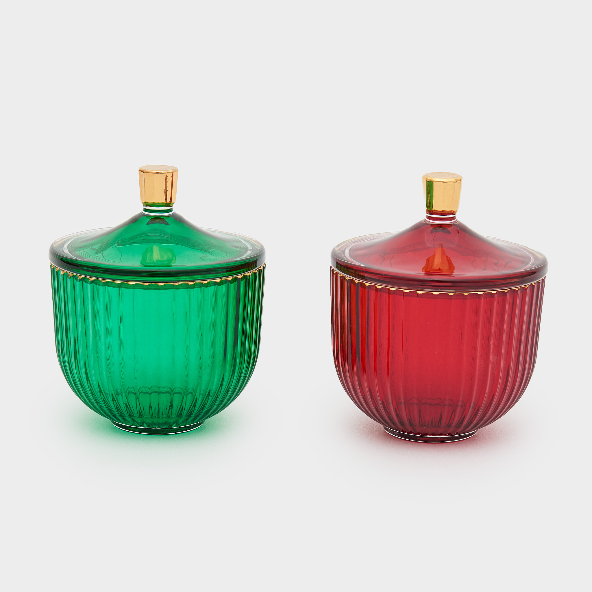 COMPOTEIRA VIDRO VERDE FRISO DOURADO