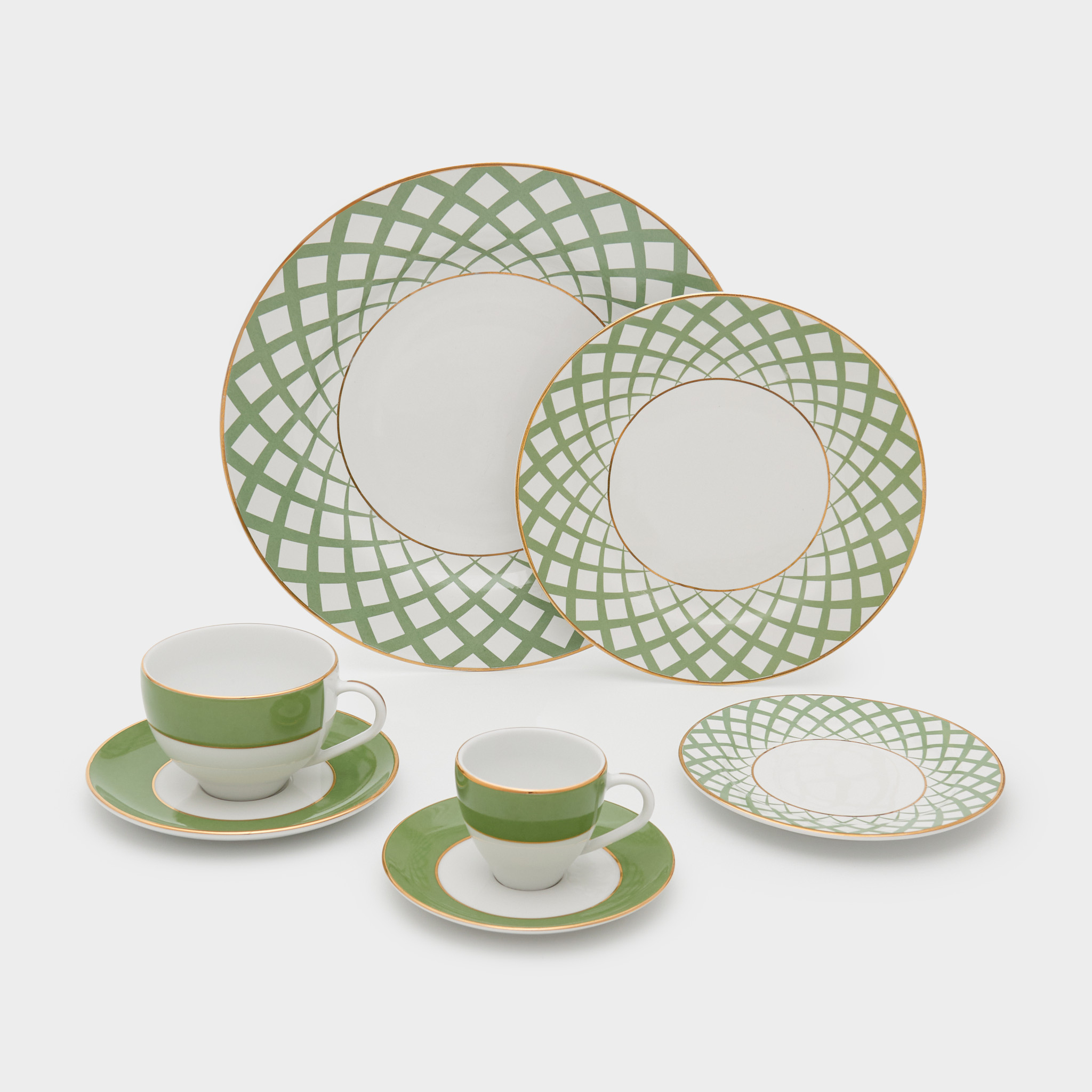 XÍCARA CHÁ VERDE CELADON BORDA FRISO OURO