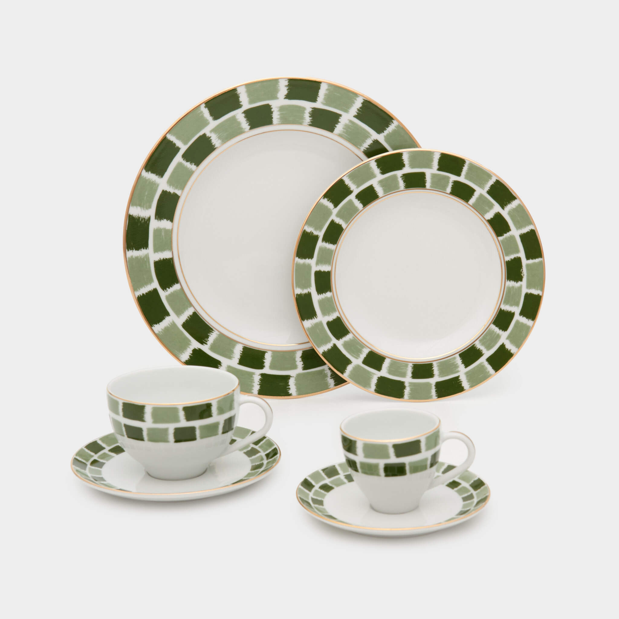 XÍCARA CHÁ BORDA PINCELADA VERDEFILETE OURO