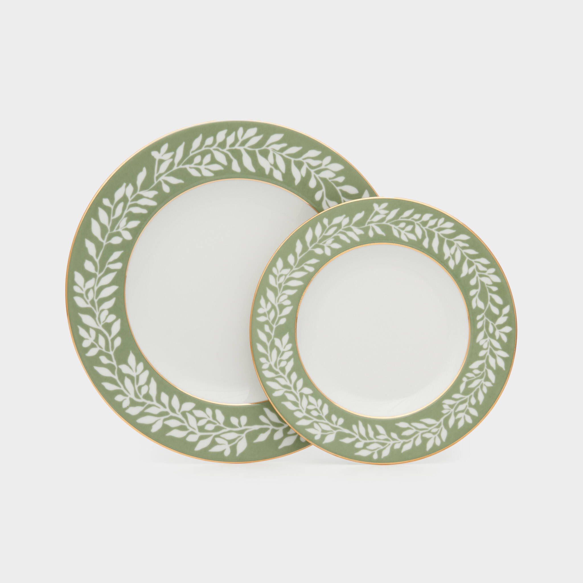 PRATO SOBREMESA BORDA CELADON FOLHAGEM FILETE OURO