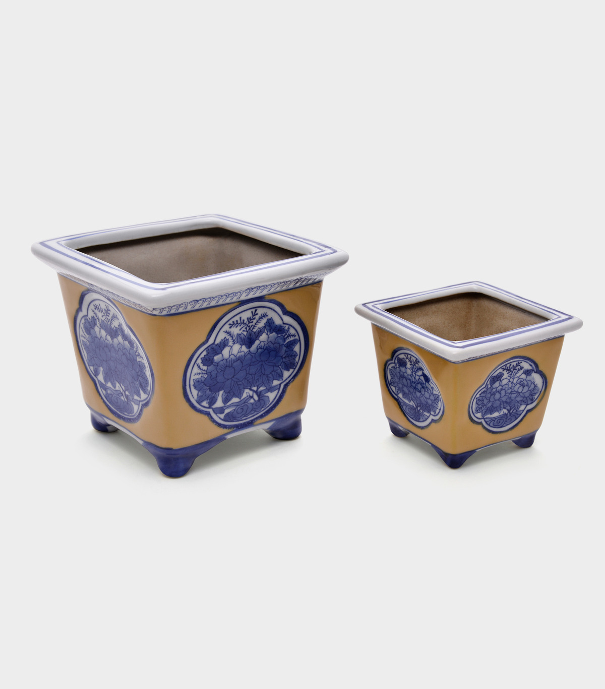 CACHEPOT CERÂMICA AMARELO DETALHE AZUL