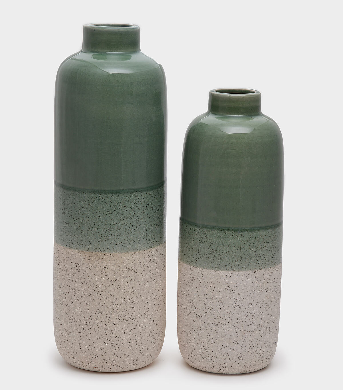 VASO TUBO CERÂMICA CELADON E OCRE